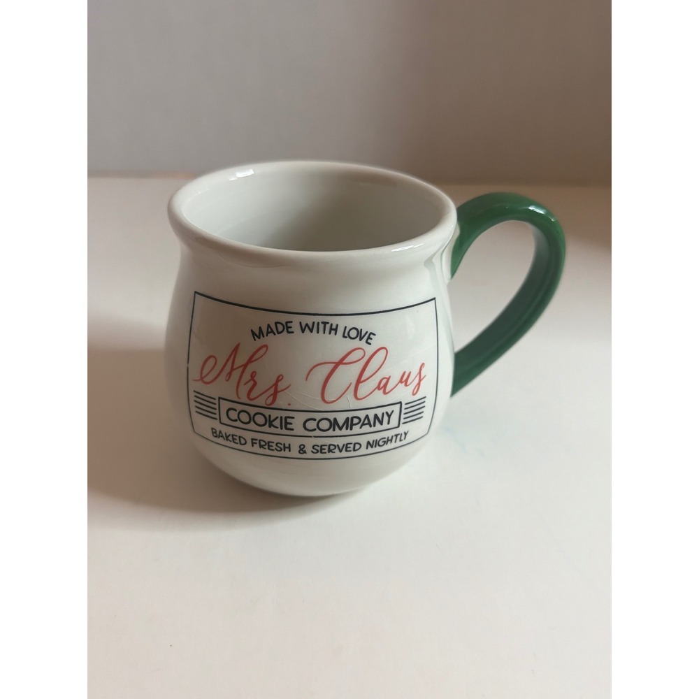 Mrs Claus Cookie Company Christmas Mug White Green Handle Holiday Dolomite Cup